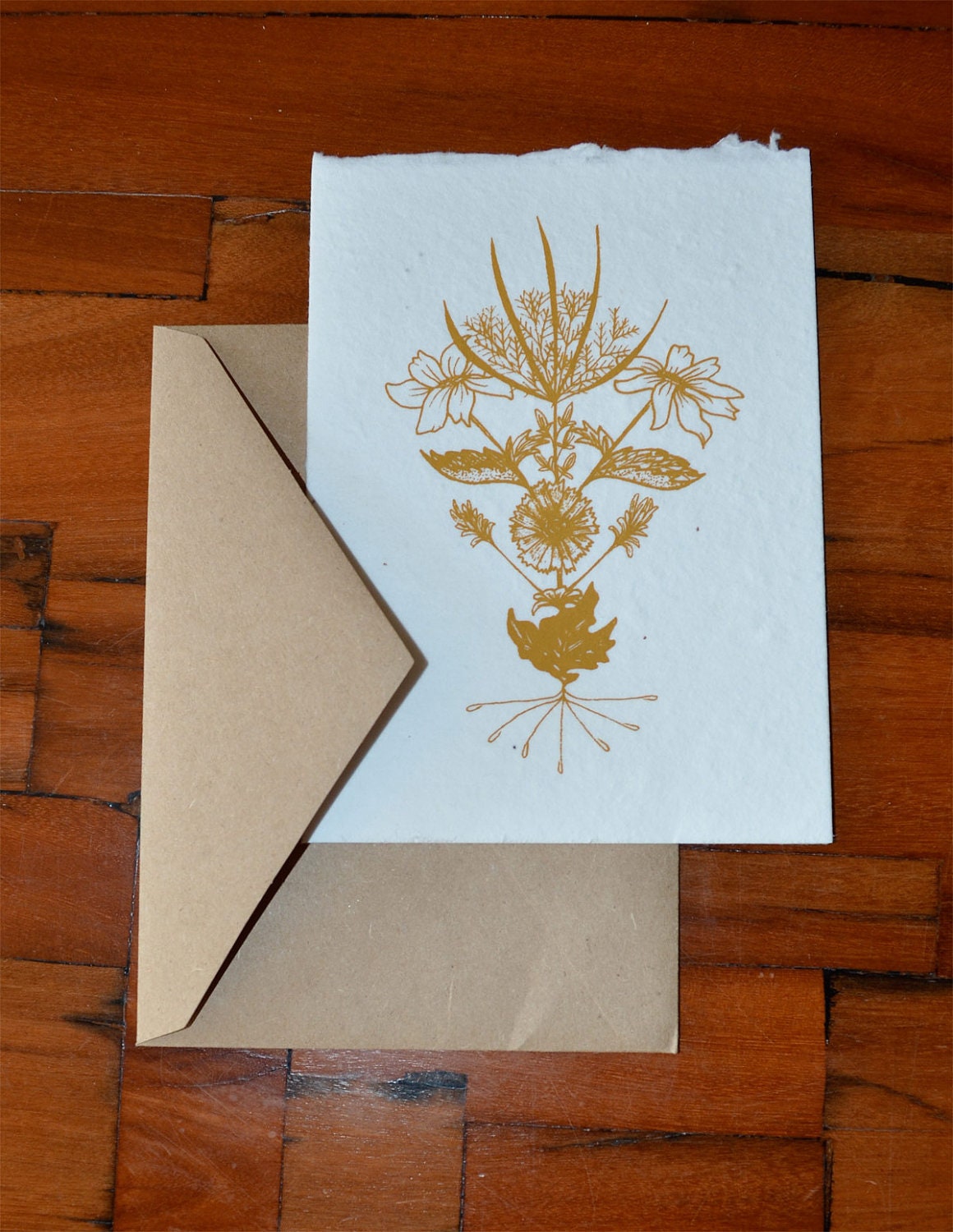 Hand Screen Printed Flower Card Made With Plantable Seed Paper