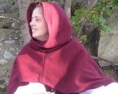 Burgandy Fleece Hood Mantle Ready to Go SCA Medieval Renaissance