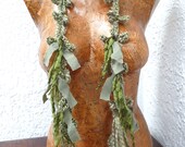 Variegated III, freeform crochet fiber art green acrylic yarn scarf