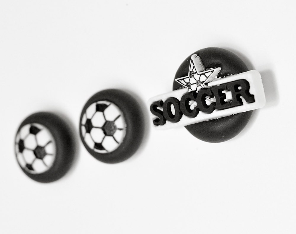 Soccer Ball Player Magnets Athlete's Gift Set of 3 in Black Polymer Clay Office, Kids Room Decoration or Home Decor