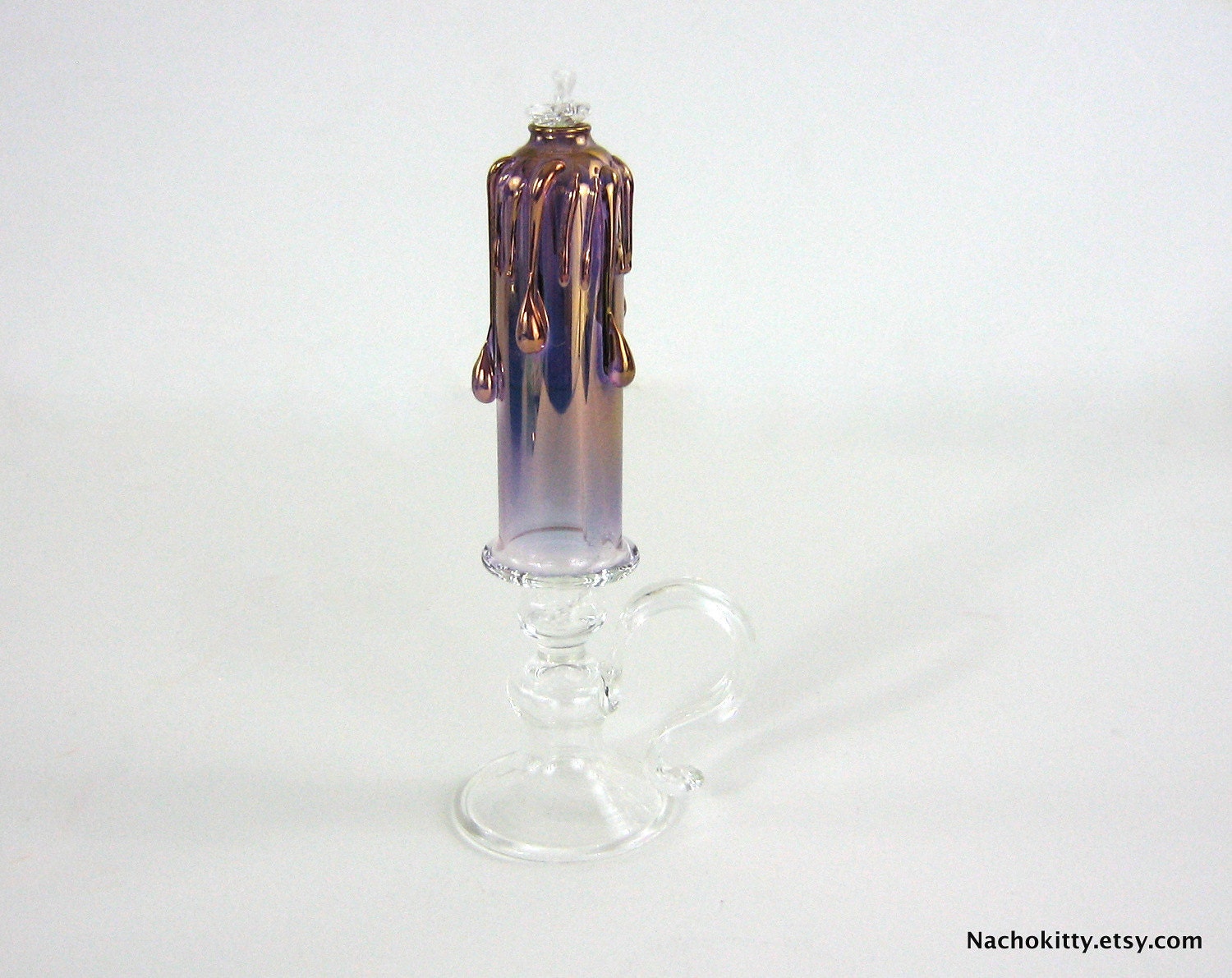 Candle Shaped Oil Lamp Blown Glass Hand Made Purple Hues