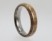 Titanium Wood Ring with Highly Figured Olive Wood and Titanium Pinstripe with Ring Armor