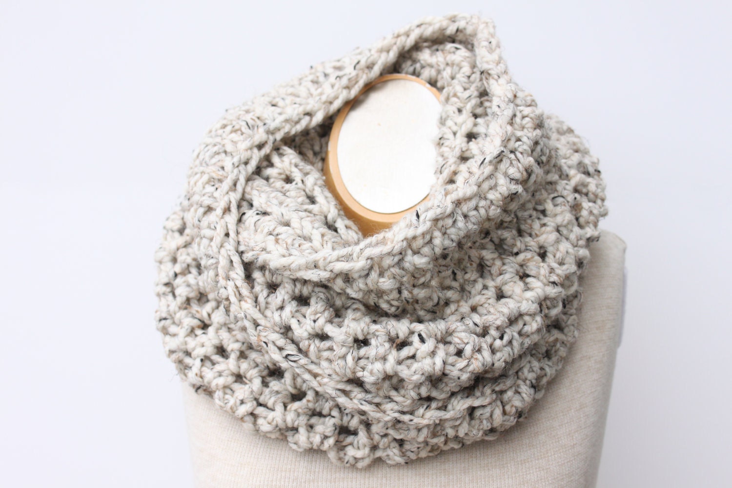Chunky Infinity Scarf or Snood in Oatmeal - Ready to Ship