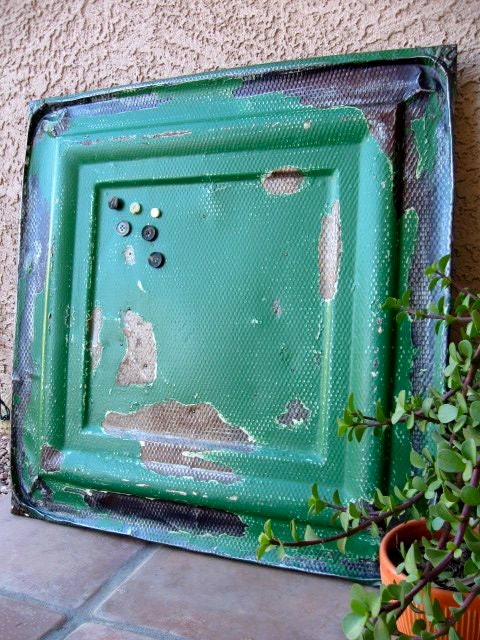 Huge Architectural Salvage Magnetic Memo Board / Antique Ceiling Tin Wall Hanging / Urban Industrial Home Decor