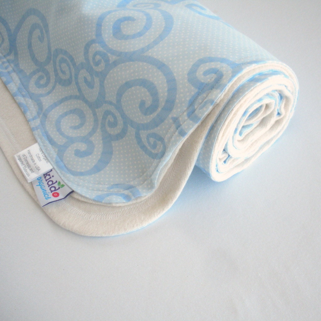 Eco Friendly Toddler Blanket - Back to School - Organic Cotton - Big Kid Blanket - Blue Swirls