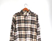Vintage LL Bean flannel shirt. Men's med. Black white wine plaid. Rustic fall, woodland / the CAMPFIRE VITTLES shirt - Luncheonettevintage