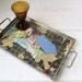 vintage Art Deco tray. 1920s serving / drinks / dresser. Metal, glass Asian abstract. Fall entertaining / the AUTUMN MARTINIS tray