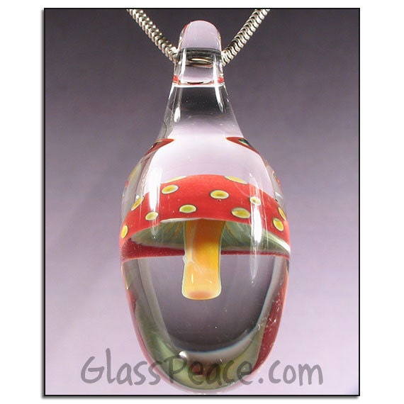 Magic Mushroom Pendant lampwork jewelry focal necklace bead - Glass Peace glass jewelry (4681)