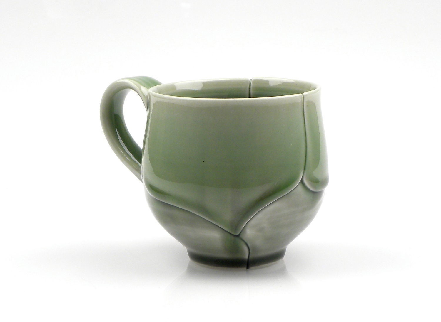 RESERVED Green Porcelain Coffee Cup Leaf Style 12 Ounce