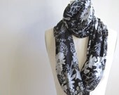 Black with Floral Blossom Infinity Scarf
