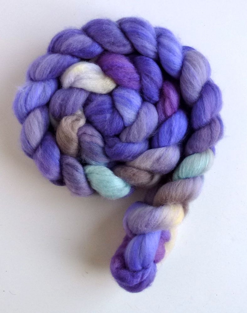 Polwarth/Silk Wool Roving - Hand Painted Spinning or Felting Fiber, 4 ounces, Lisianthus
