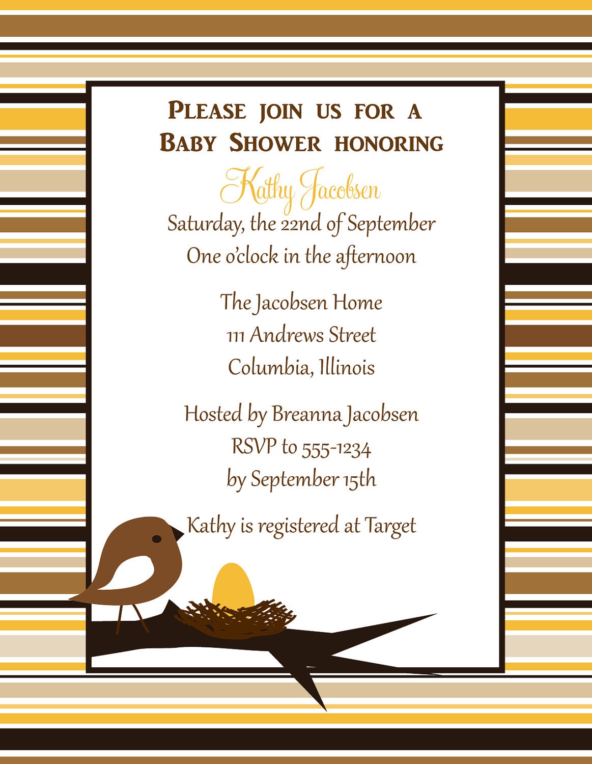 Brown Bird Baby Shower Invitation Personalized (set of 10) Il_170x135