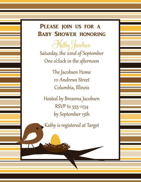 Brown Bird Baby Shower Invitation Personalized (set of 10) Il_570xn