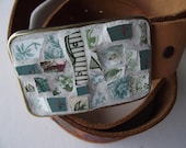 Mosaic Belt Buckle - Victorian Green Transferware
