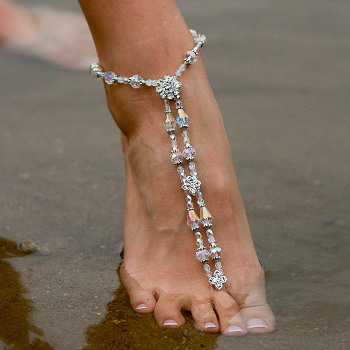 White Wedding Luxe Beaded Barefoot Sandal Foot Jewelry by AmberTortoise