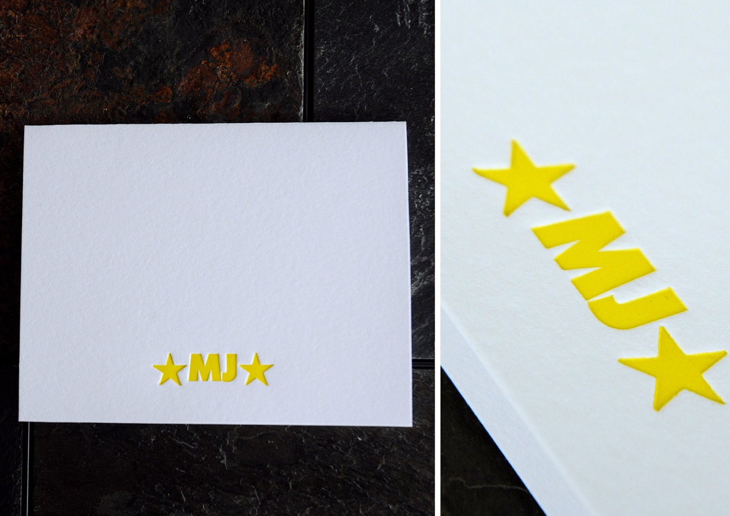 Set of eight custom initial letterpress note cards