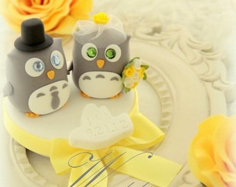 bride and groom Owls wedding cake topper