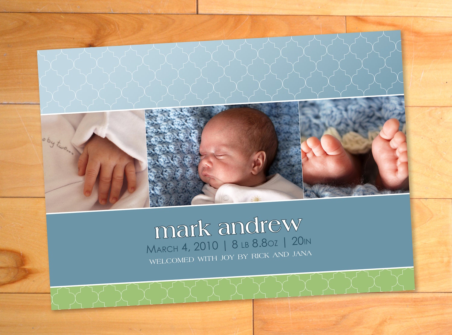 Simple Pattern Custom Baby Announcement Photo Card