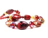 Red Necklace & Earrings Set, OOAK Handmade Beaded Jewelry, Chunky Statement Jewellery