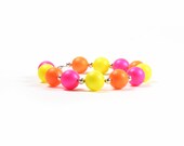 Swarovski Crystal Pearl Bracelet, Sterling Silver Bracelet in Neon Hot Pink, Dayglo Yellow and Tangerine Orange