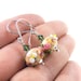Beaded Dangle Earrings, OOAK Handcrafted Glass Earrings, Pink, Green & Cream Lampwork Glass Flower Earrings, Lampwork Bead Earrings
