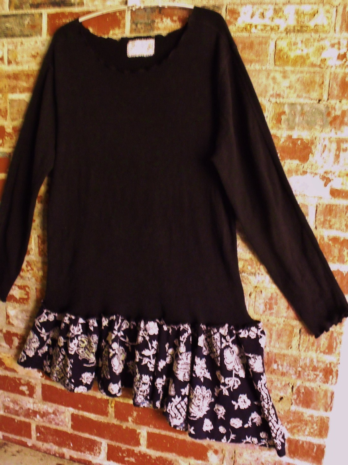 Chic Banana Republic Black Knit Top Upfashioned with Vintage Rayon Flouncy Skirt, Classy Mini, Fab Tunic