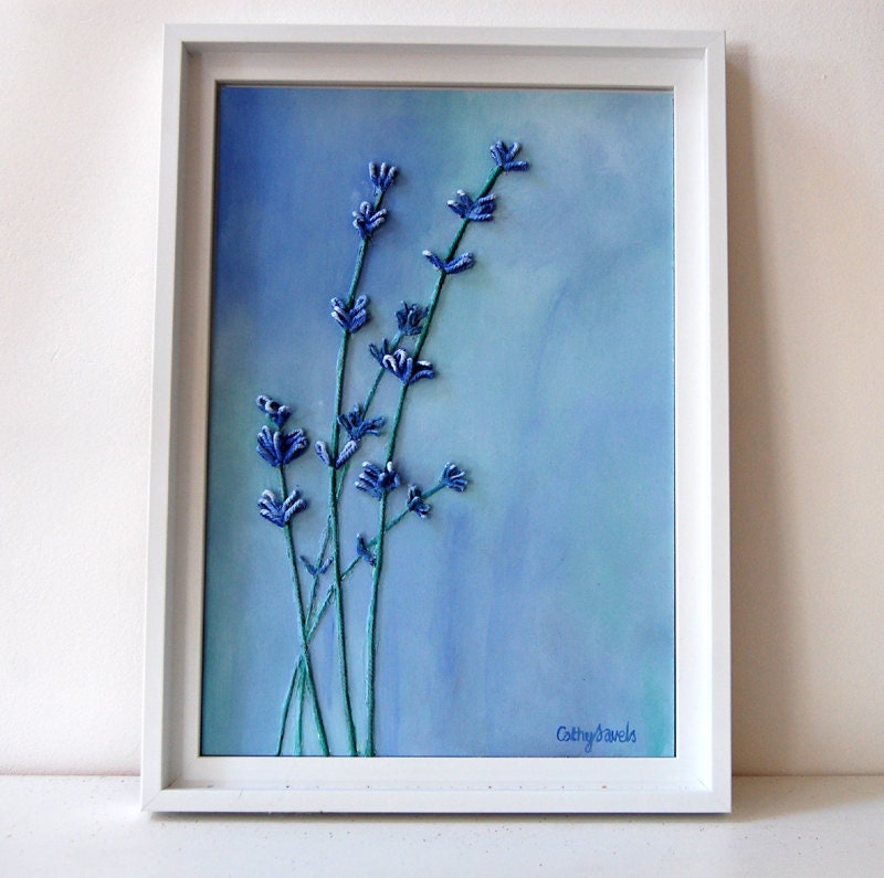 Lavender IV - Mixed Media Original Painting - String and Acrylics - Framed - Great New Home Gift