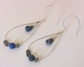 Blue Sodalite Earrings, Sterling Silver with Edgy Look, Gift for Her