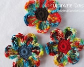 Ultimate Daisy Pin- Crochet Flower Pin Hairclip - Rainbow Petals... Choose Your own Center Color and pin type