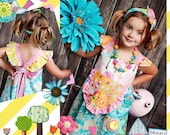 Back to School in Style - FUNFETTI TEA TIME - Reverse Knot Dress with Apron -- Available in sizes 6m 12m 18m 2T 3T 4T 5 6 7 8