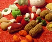 over 30 pieces of crochet and felt play food ready to mail