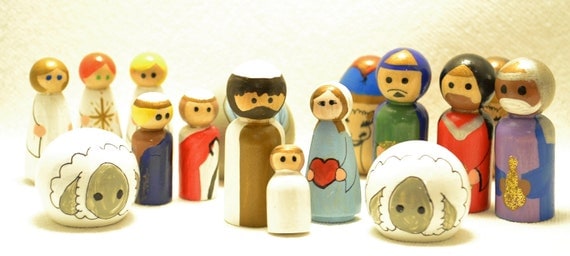 17 piece Nativity Peg Doll Set -- (2")
