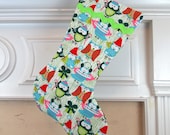 Owl Faux Bois Christmas Stocking with Green Lining