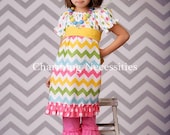 Girls Chevron Peasant Dress with Ruffles in Candy Coated Spring Easter