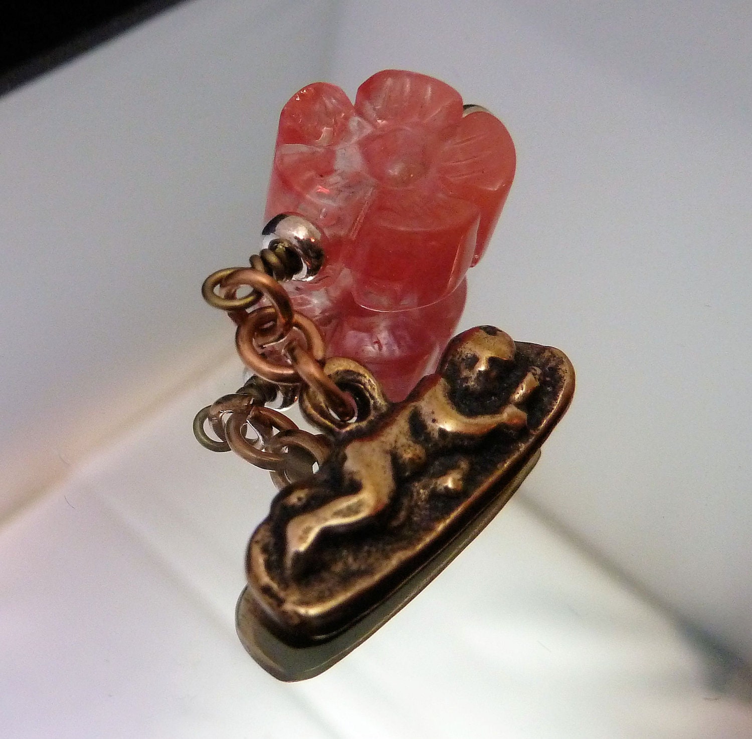 Carved Cherry Quartz Embellished Bronze Milagro
