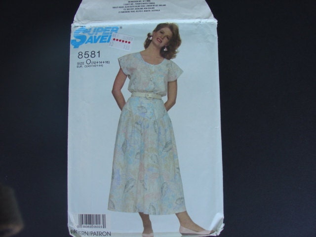 Simplicity Super Saver pattern 8581, Misses Easy to sew top and skirt, sizes 12, 14, 16, 1988, Uncut
