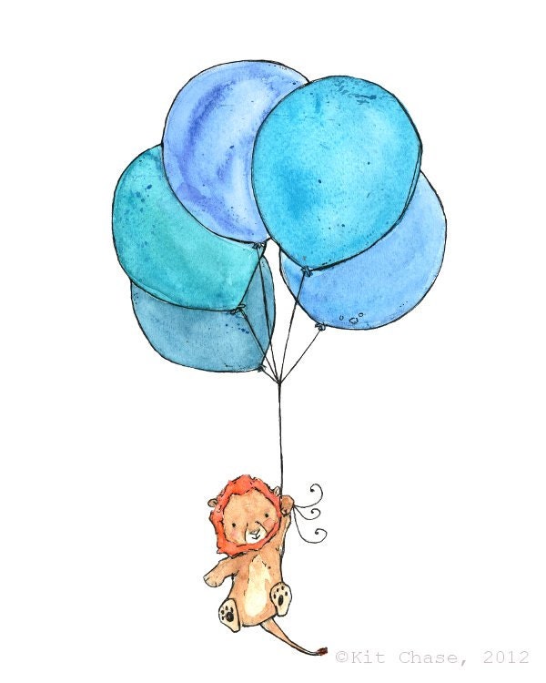 Lion Balloons -- 8x10 Archival Print -- Children's Art