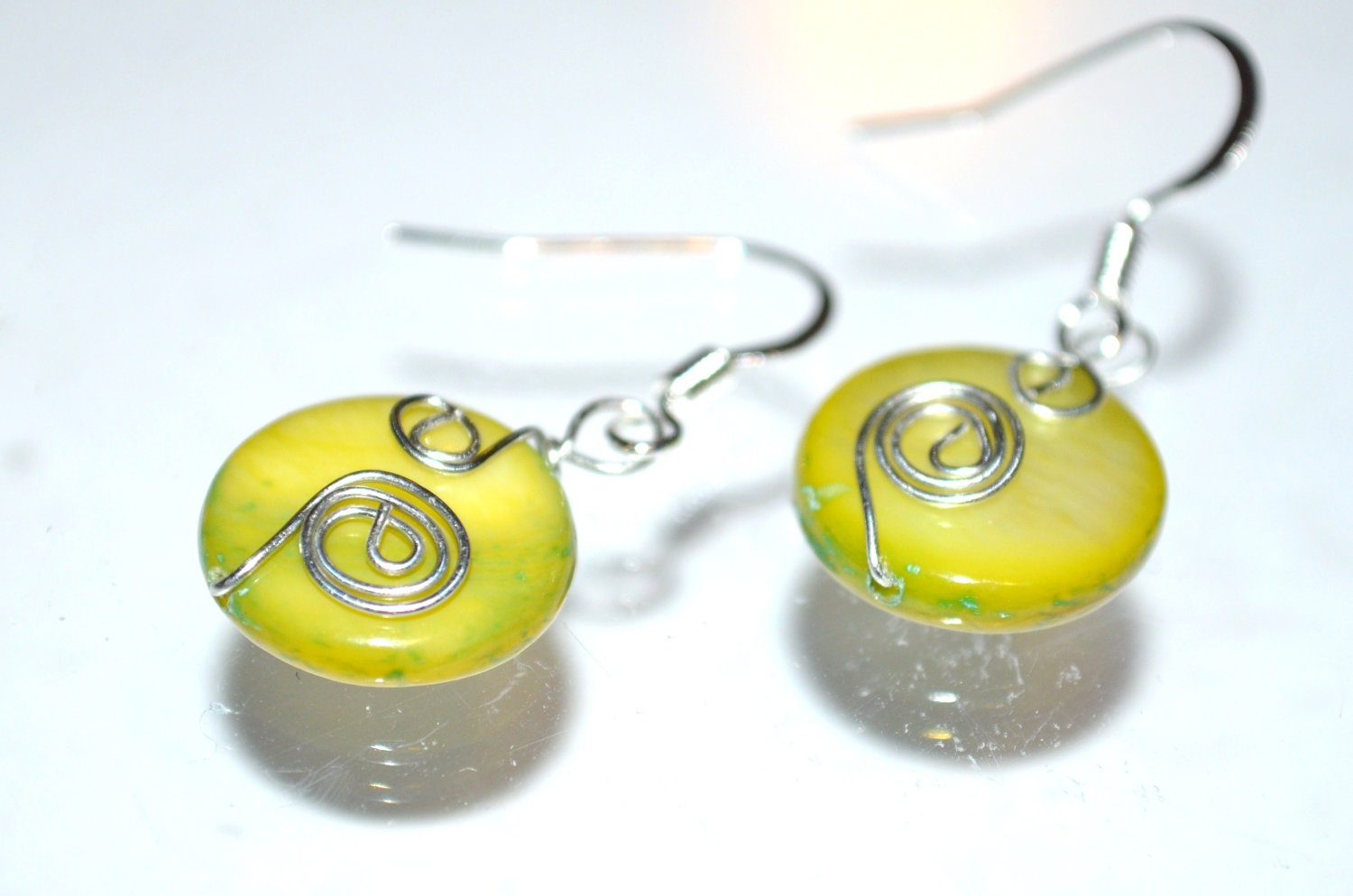 Wire Jewelry-pale apple green wire wrapped earrings-Spring Jewelry