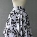 Pleated Knee Length Skirt Silver And Black Velvet Flocked Taffeta 50s Style With Side Pockets