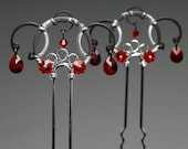 Wire wrapped industrial hair pins fascinator with retaining rings and red Swarovski crystal accents
