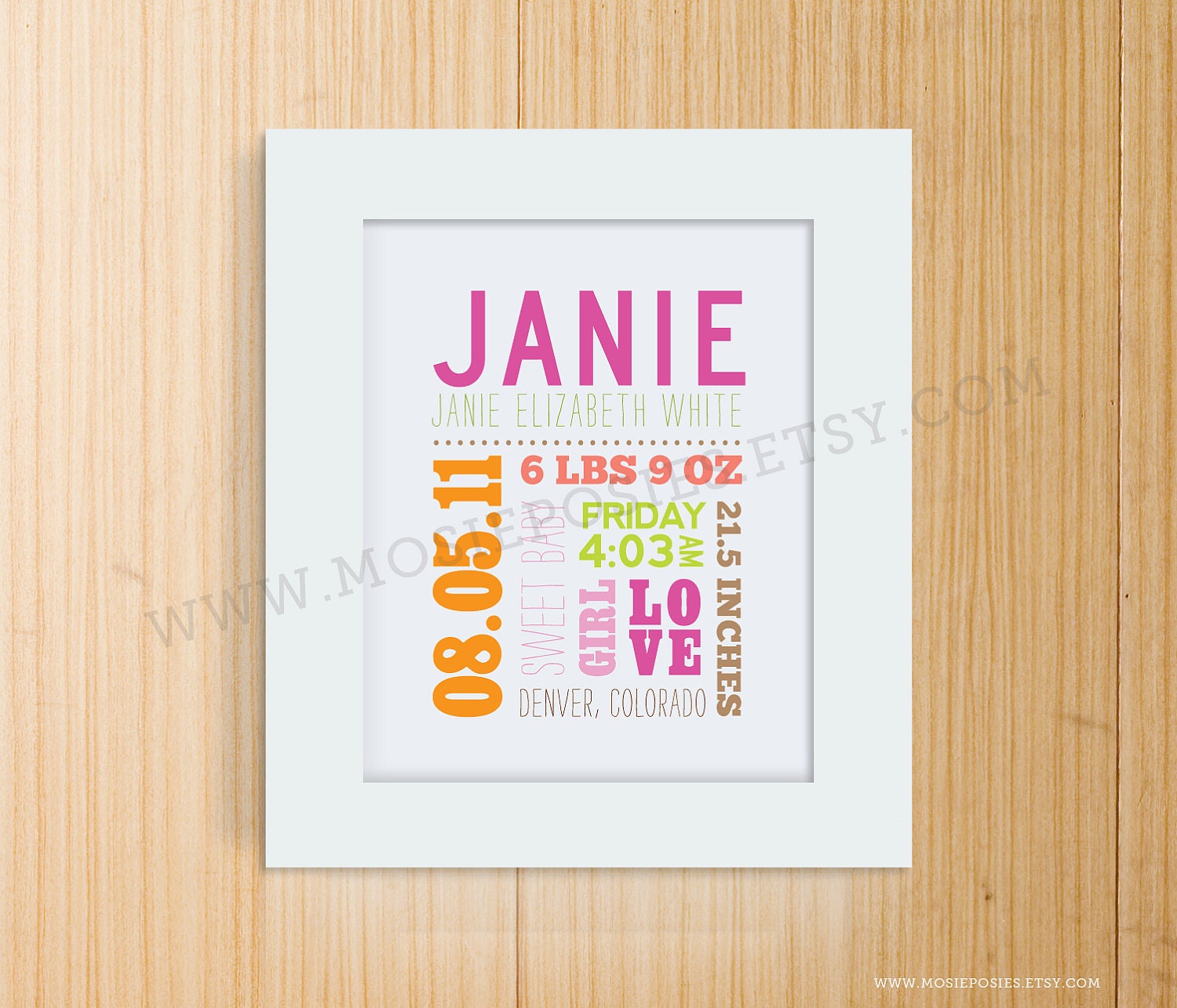 Mixed Typography Birth Announcement Print
