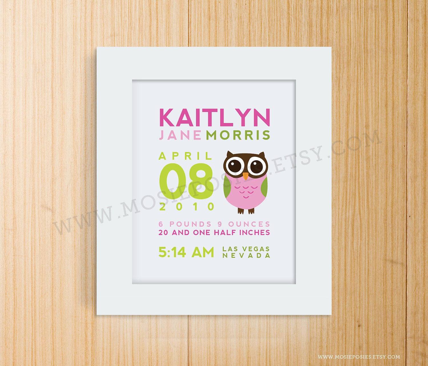 Custom Birth Announcement Print - OWL Wall art