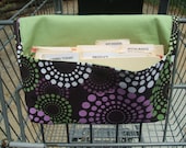 Coupon Holder Organizer Purple and Green Dots Fabric with Celery Green Lining