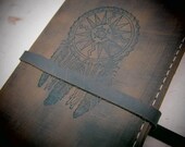 Leather journal or sketchbook featuring  free personalization dreamcatcher