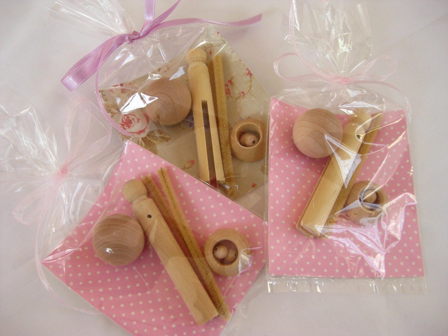 Three Unpainted Clothespin Doll Part Kits - 6 Pieces Each Set