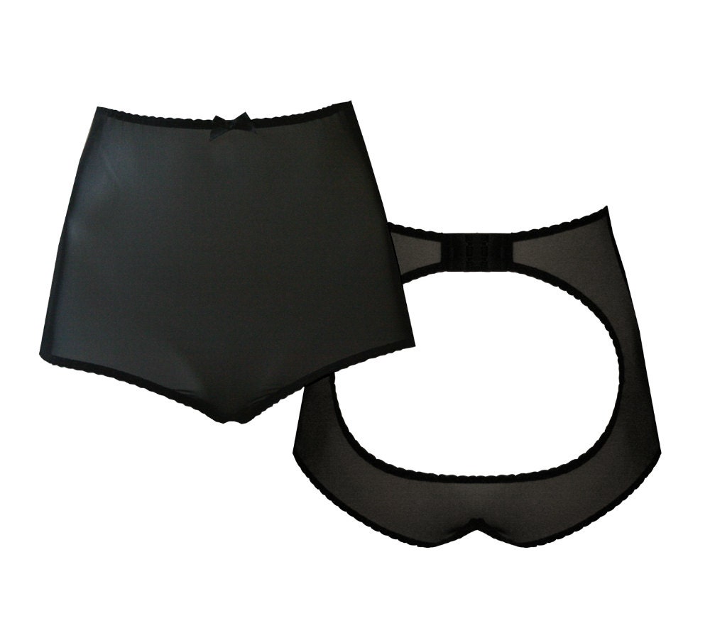 Black Ouvert 'Charlotte' Mesh High Waisted Open Knickers