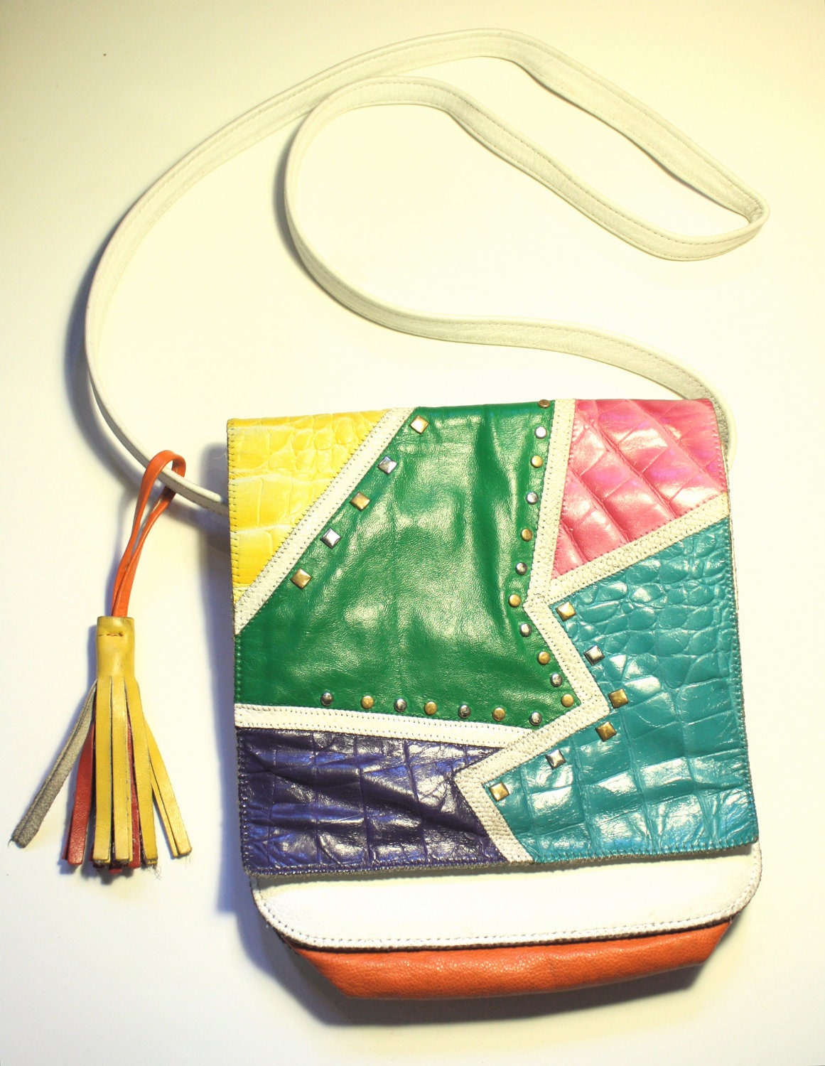 Bold 1980s Studded Color-Block Patchwork Purse