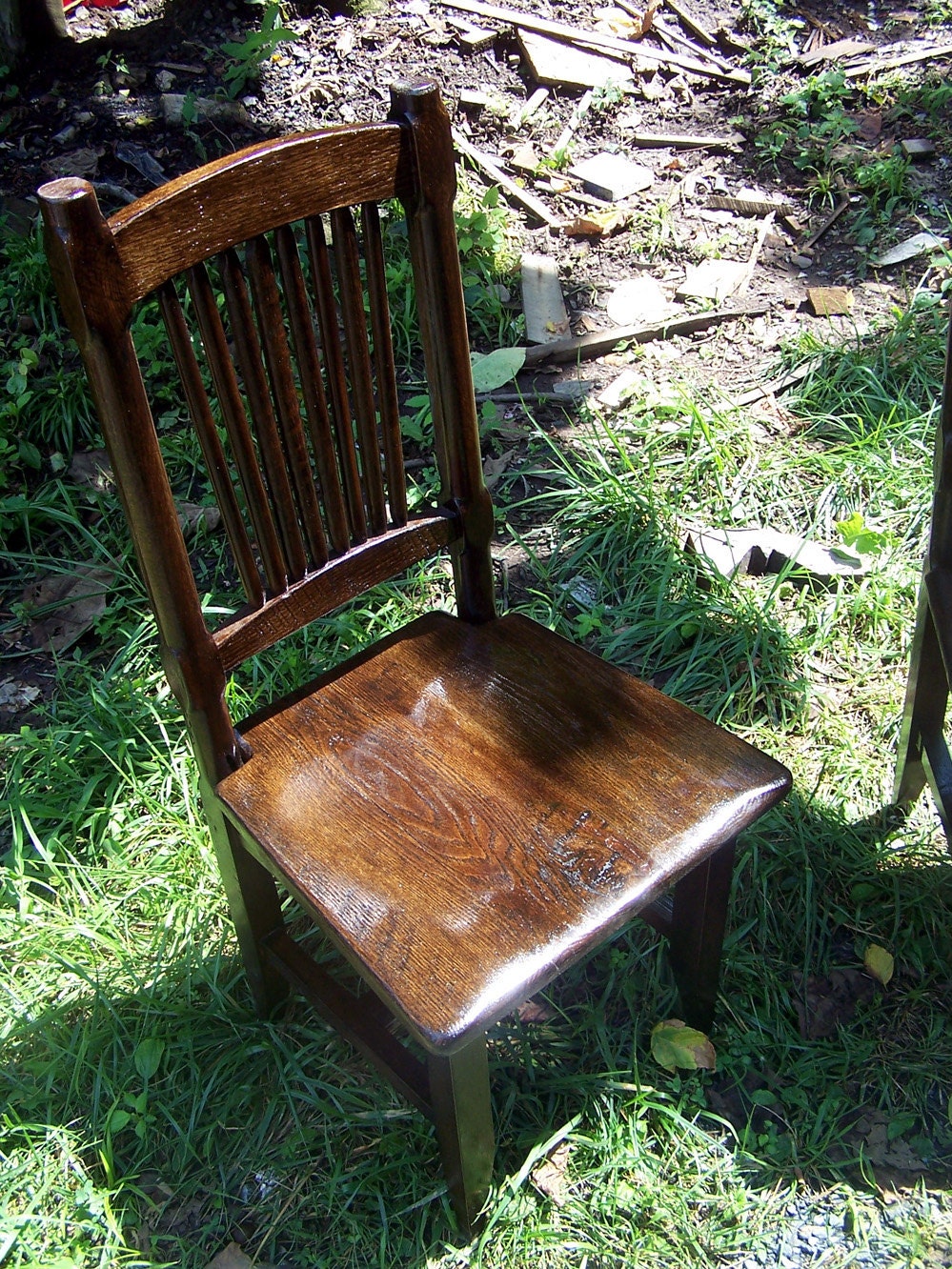 Reclaimed Antique Oak Rustic Spindle Back Chairs