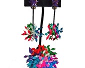 Vintage 1970s Pin & Earrings Set Galaxy Fireworks Explosion / Plastic Fun