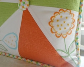 Handmade Pinwheel Patchwork Throw Pillow with Handmade Coordinating Button